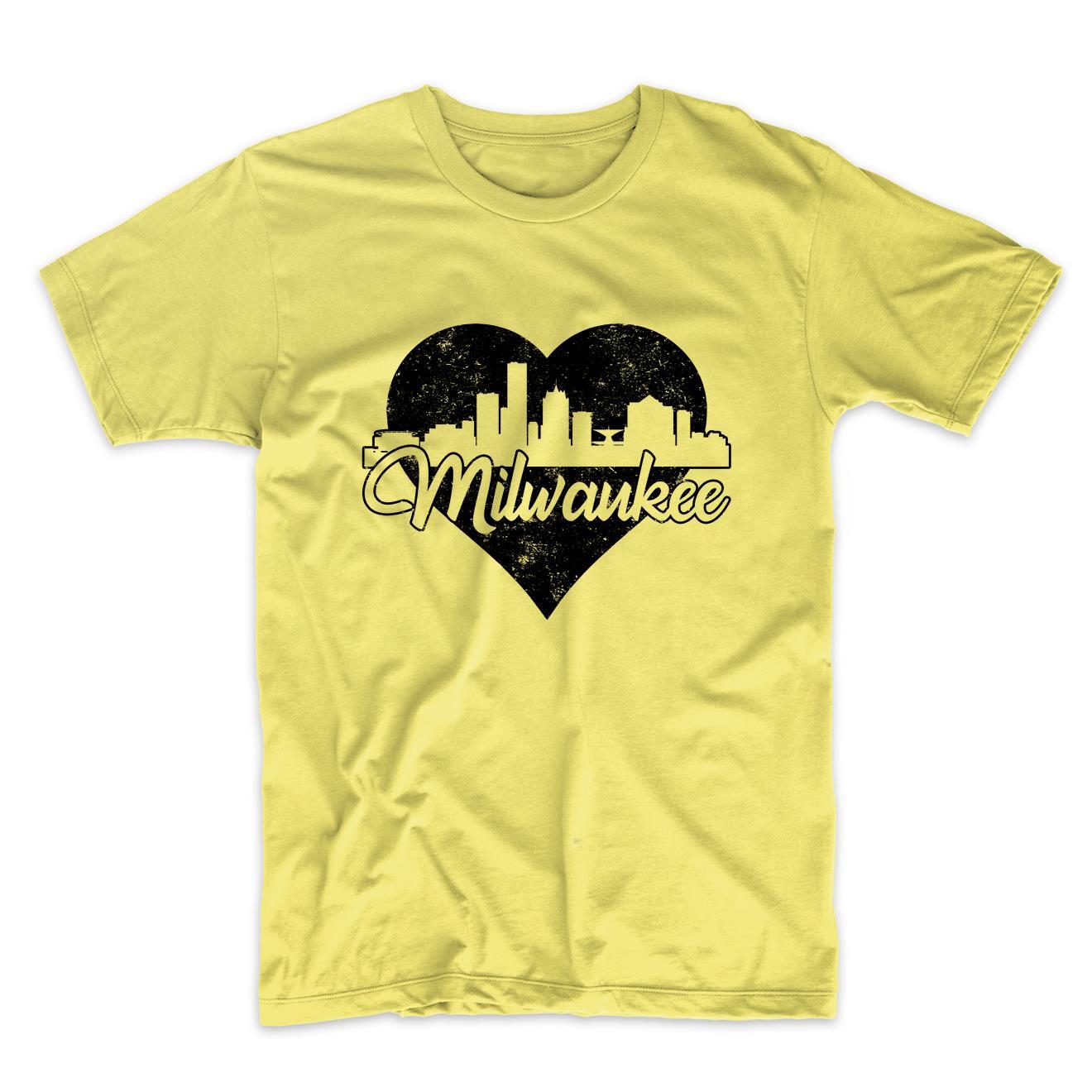Retro Milwaukee Wisconsin Skyline Heart Distressed T-Shirt
