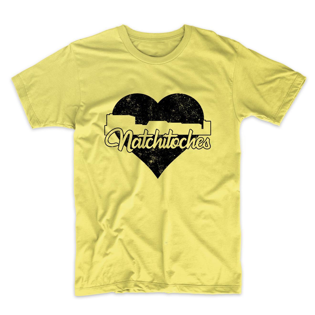 Retro Natchitoches Louisiana Skyline Heart Distressed T-Shirt