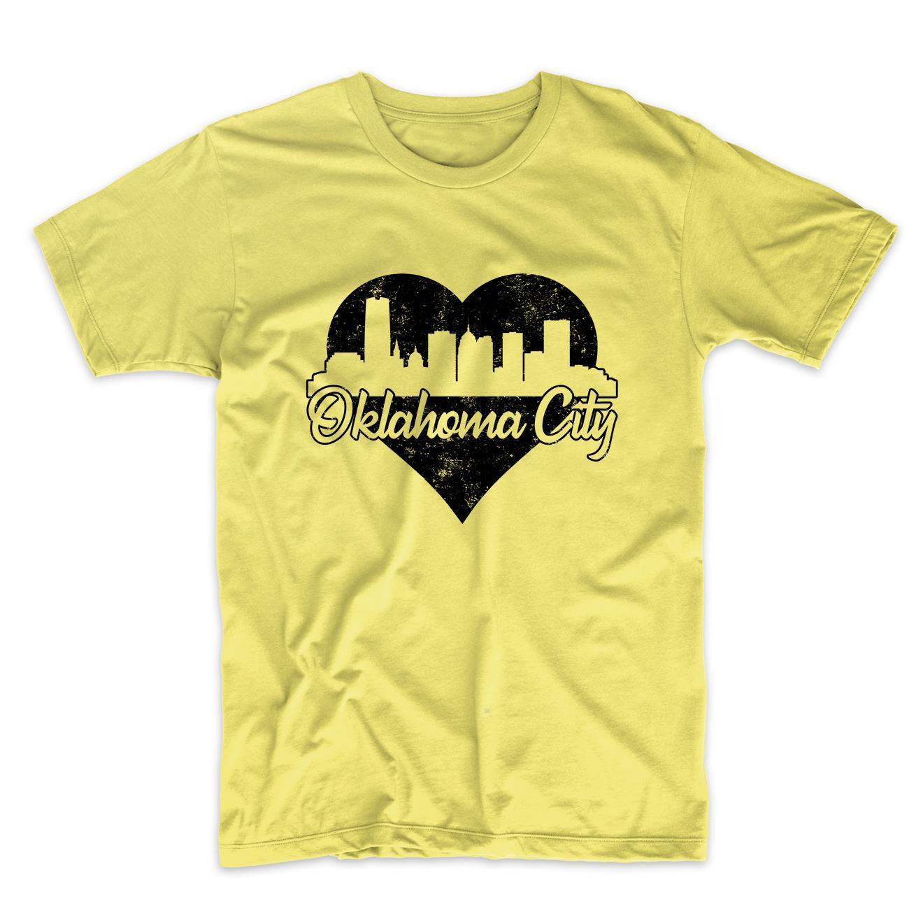 Retro Oklahoma City Skyline Heart Distressed T-Shirt