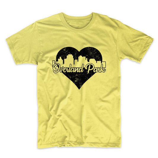 Retro Overland Park Kansas Skyline Heart Distressed T-Shirt