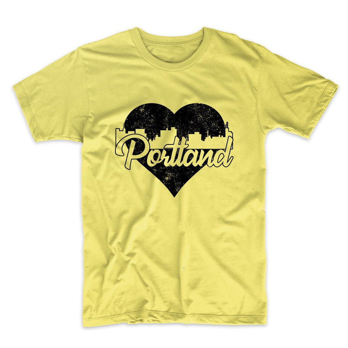 Retro Portland Maine Skyline Heart Distressed T-Shirt