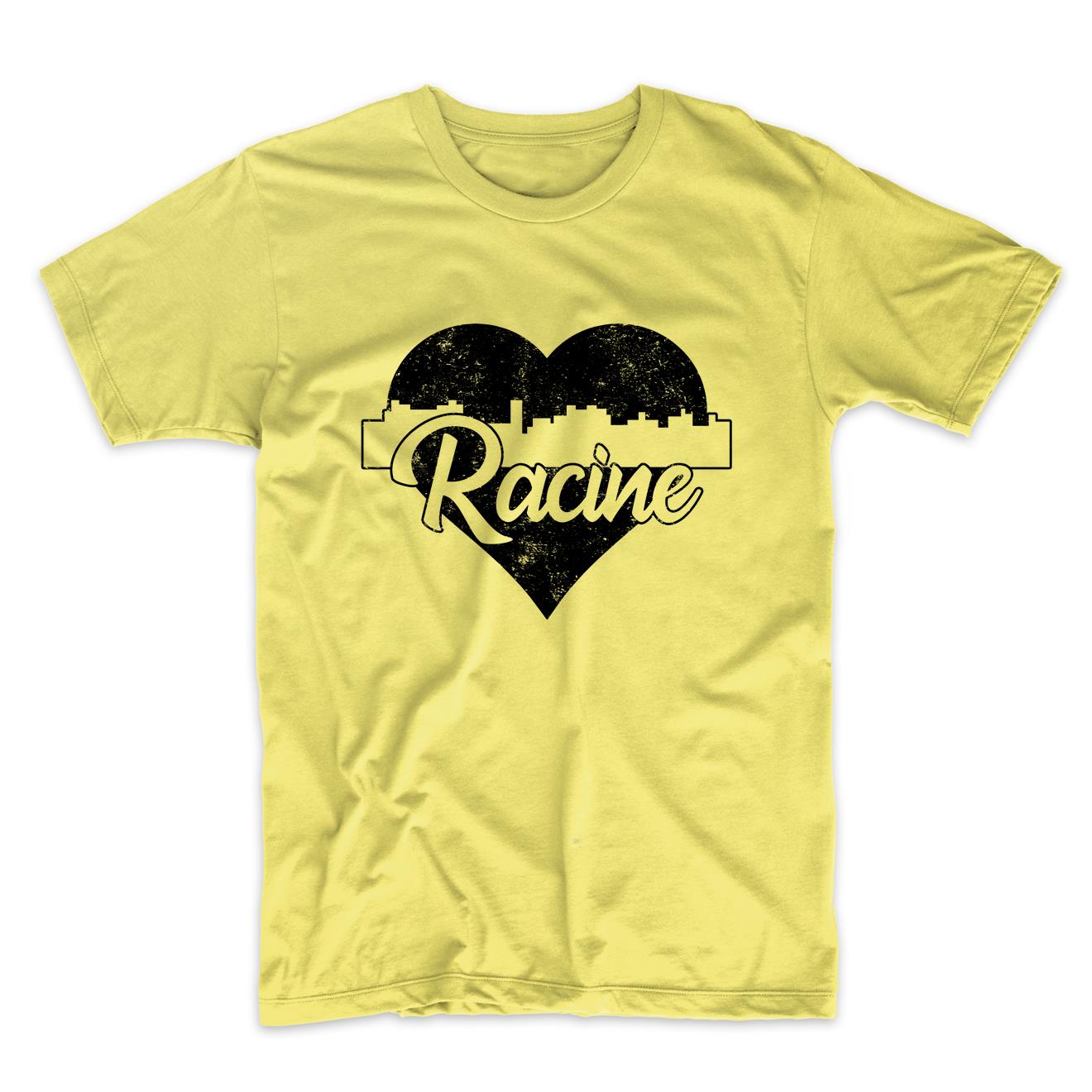 Retro Racine Wisconsin Skyline Heart Distressed T-Shirt