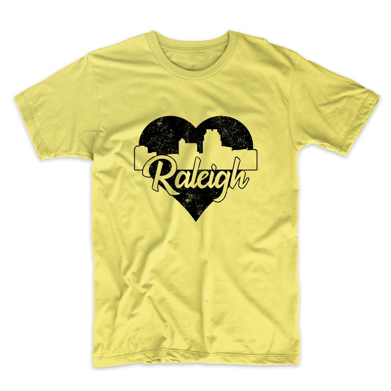 Retro Raleigh North Carolina Skyline Heart Distressed T-Shirt