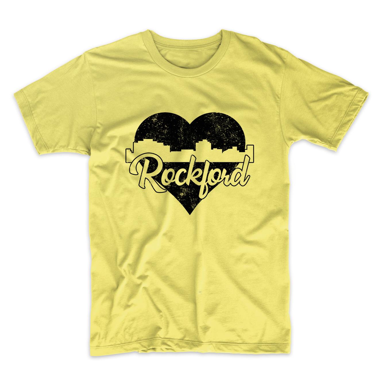 Retro Rockford Illinois Skyline Heart Distressed T-Shirt