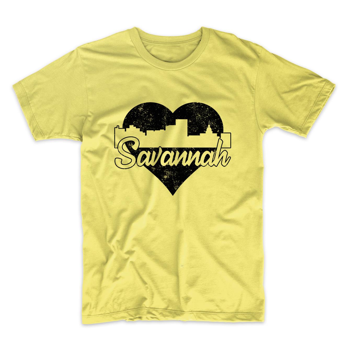 Retro Savannah Georgia Skyline Heart Distressed T-Shirt