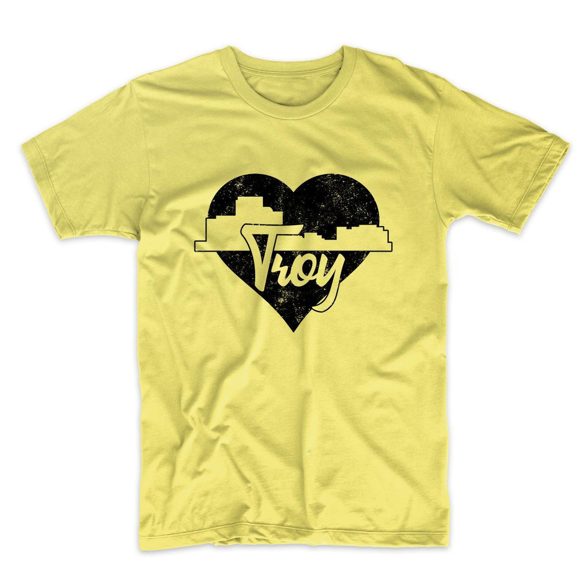 Retro Troy Michigan Skyline Heart Distressed T-Shirt