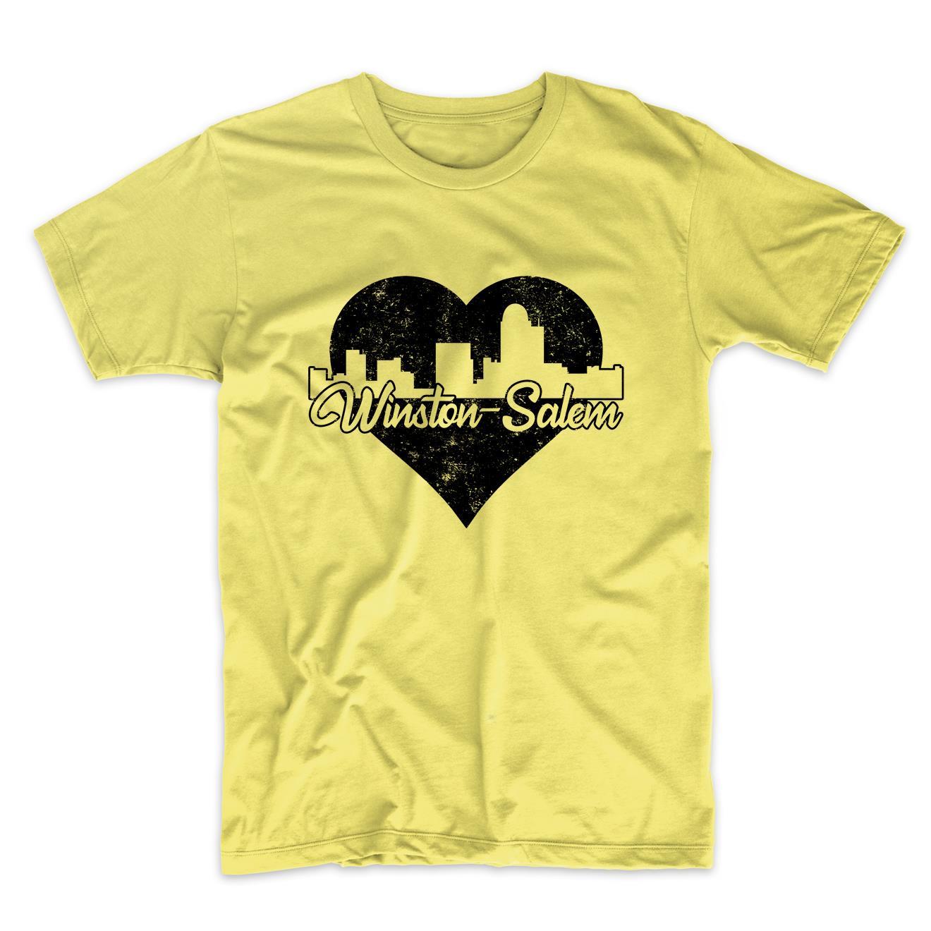 Retro Winston-Salem North Carolina Skyline Heart Distressed T-Shirt
