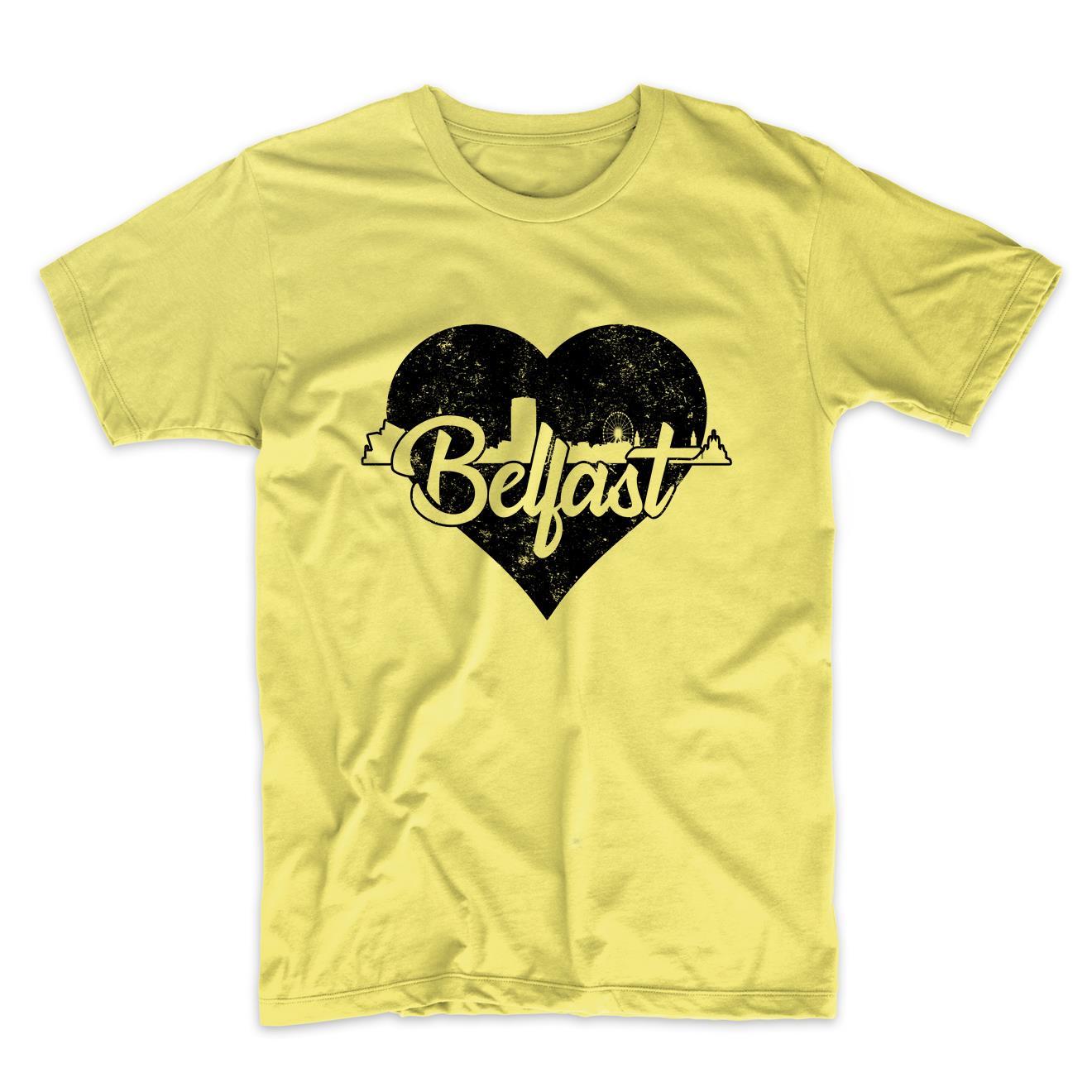 Retro Belfast Northern Ireland Skyline Heart Distressed T-Shirt
