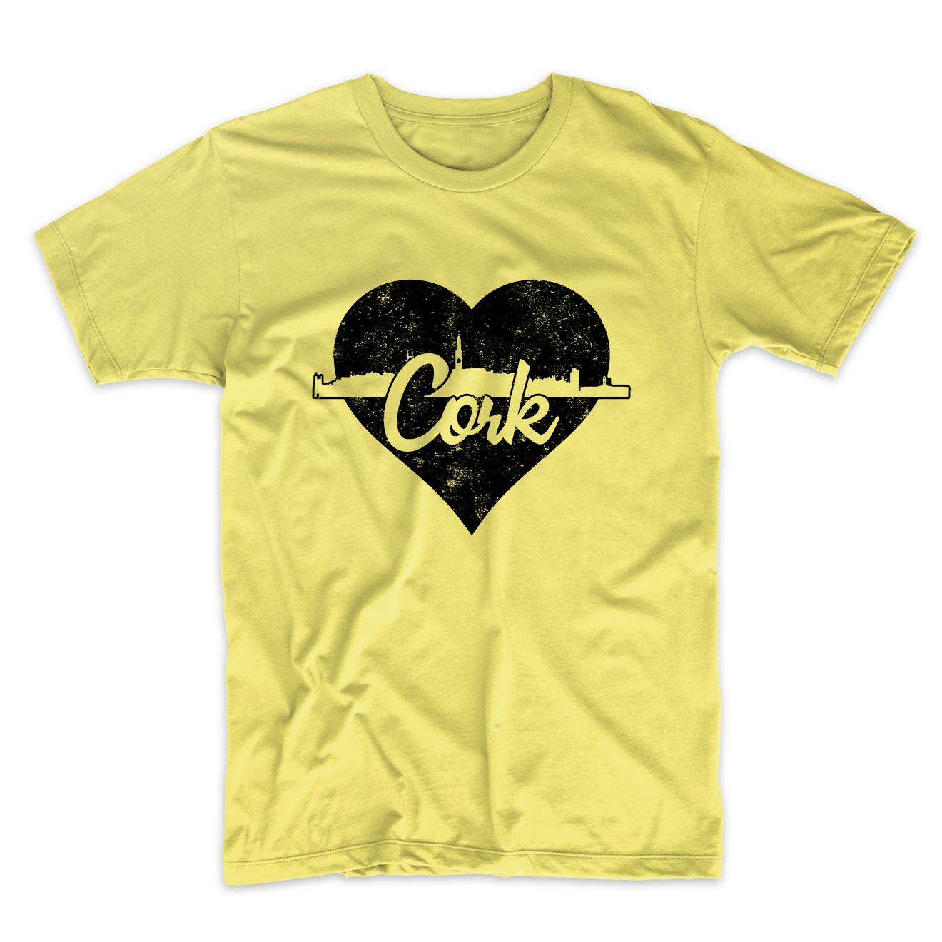 Retro Cork Ireland Skyline Heart Distressed T-Shirt