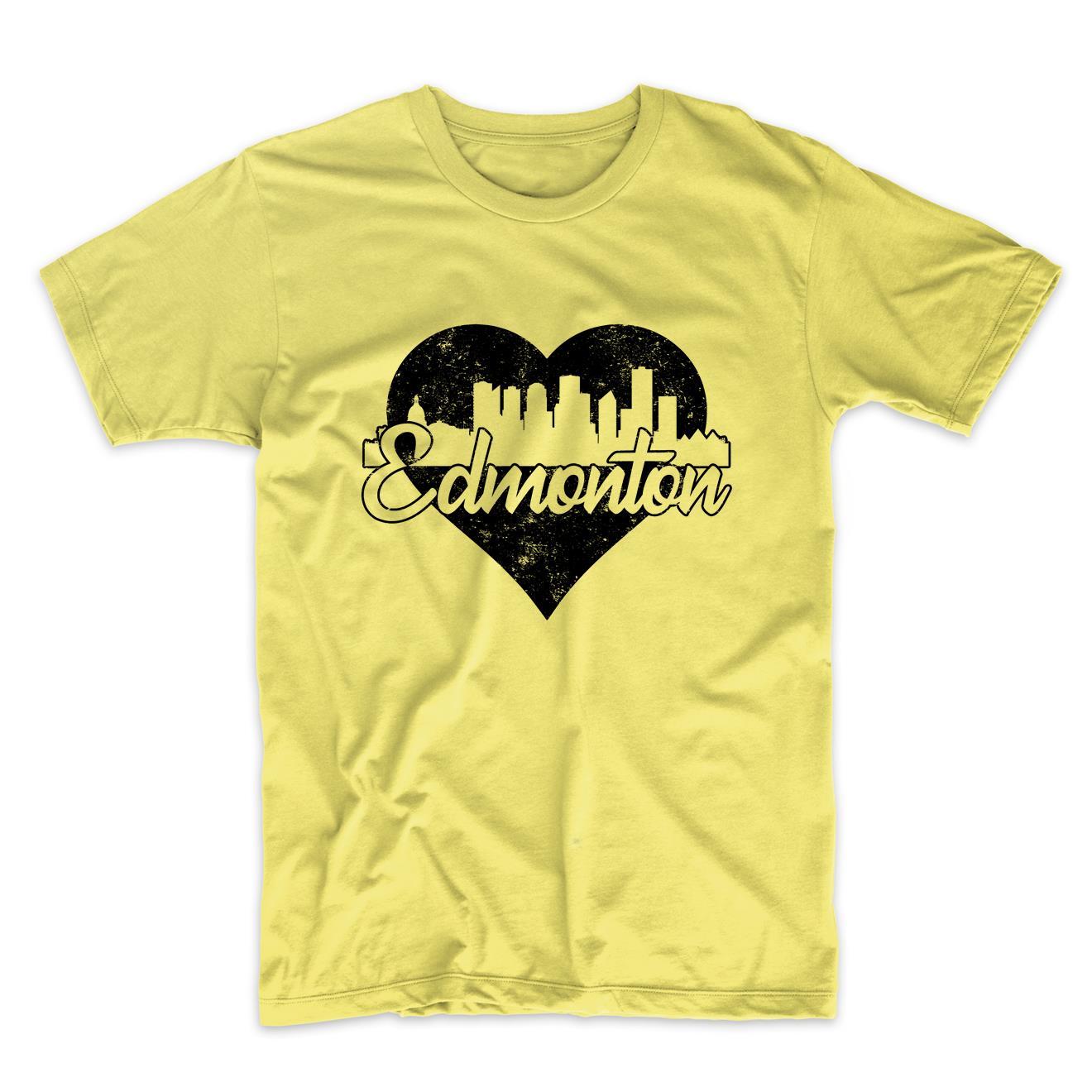 Retro Edmonton Alberta Canada Skyline Heart Distressed T-Shirt