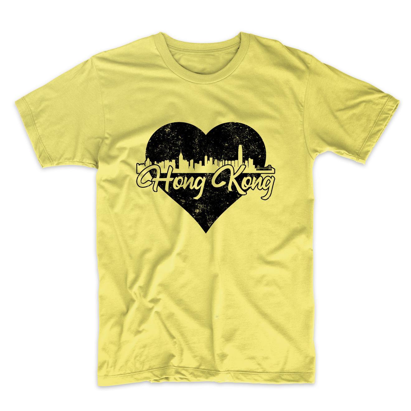 Retro Hong Kong China Skyline Heart Distressed T-Shirt