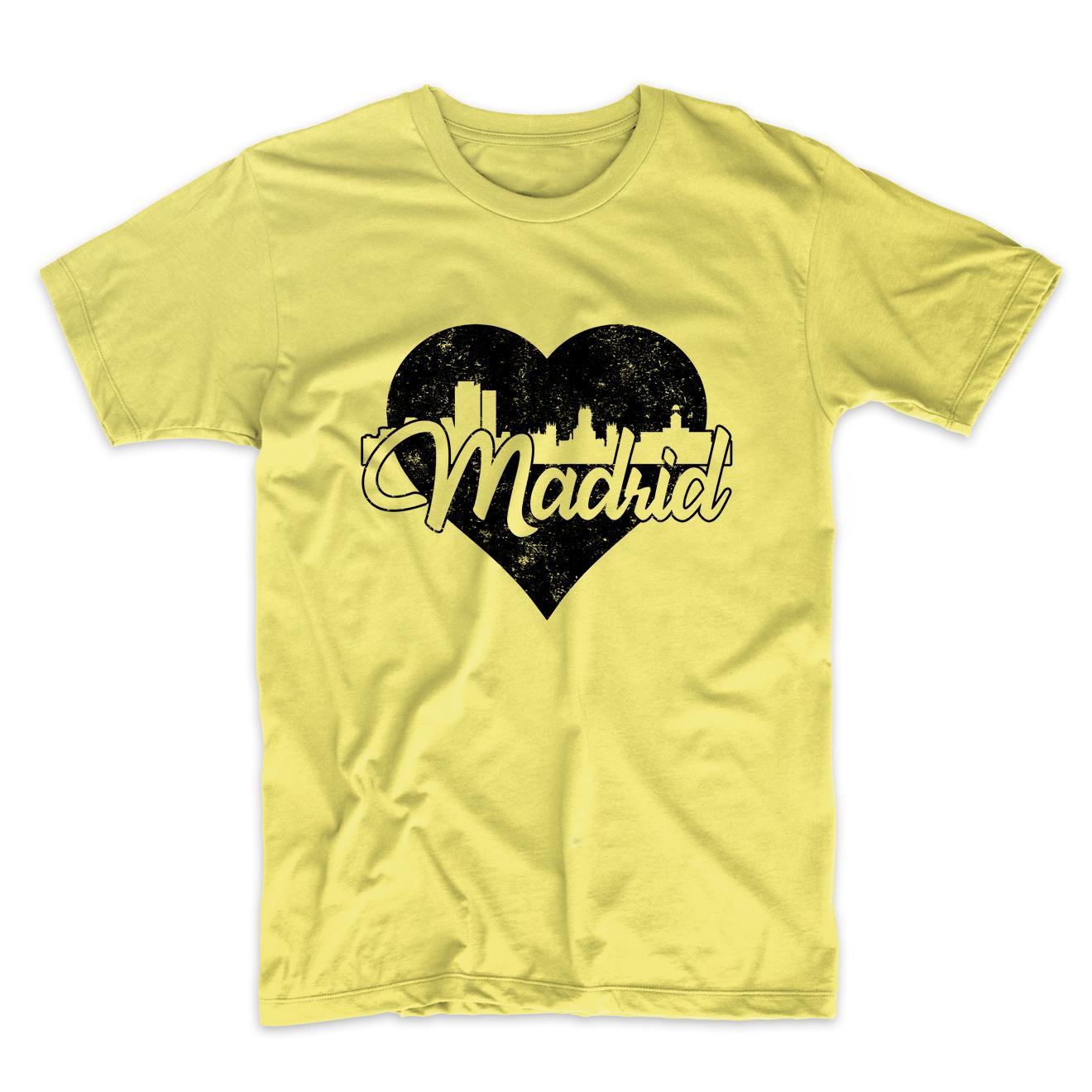 Retro Madrid Spain Skyline Heart Distressed T-Shirt
