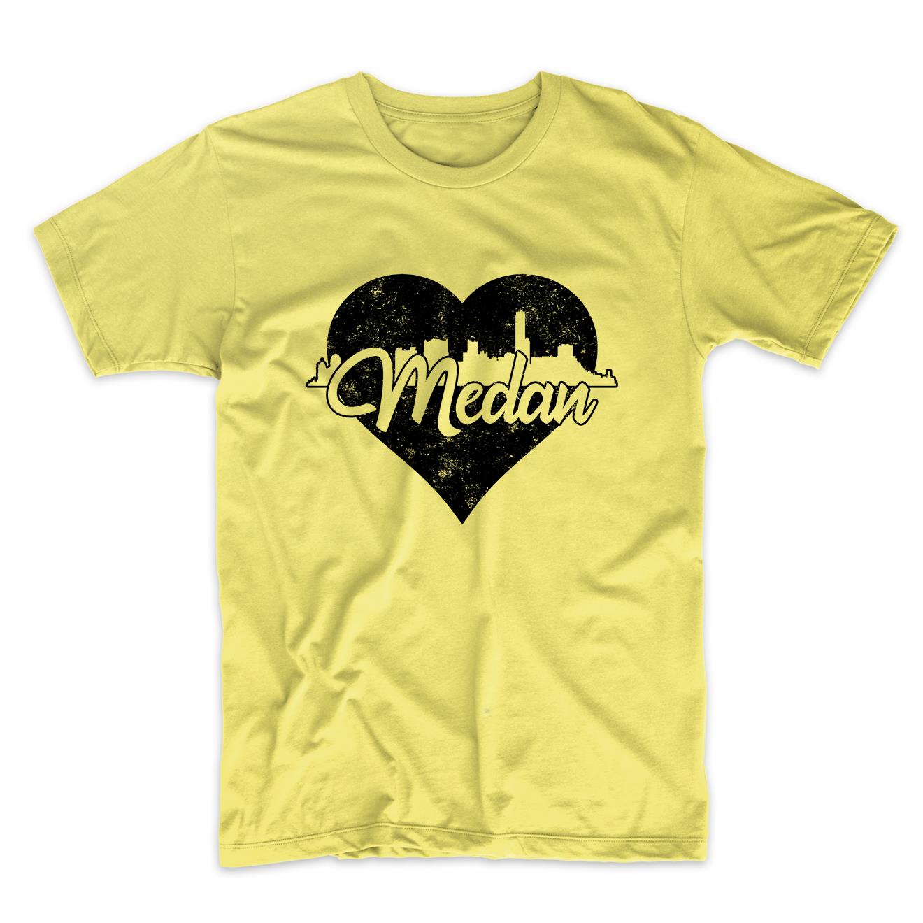 Retro Medan Indonesia Skyline Heart Distressed T-Shirt
