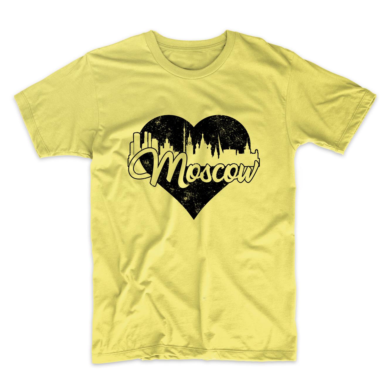 Retro Moscow Russia Skyline Heart Distressed T-Shirt