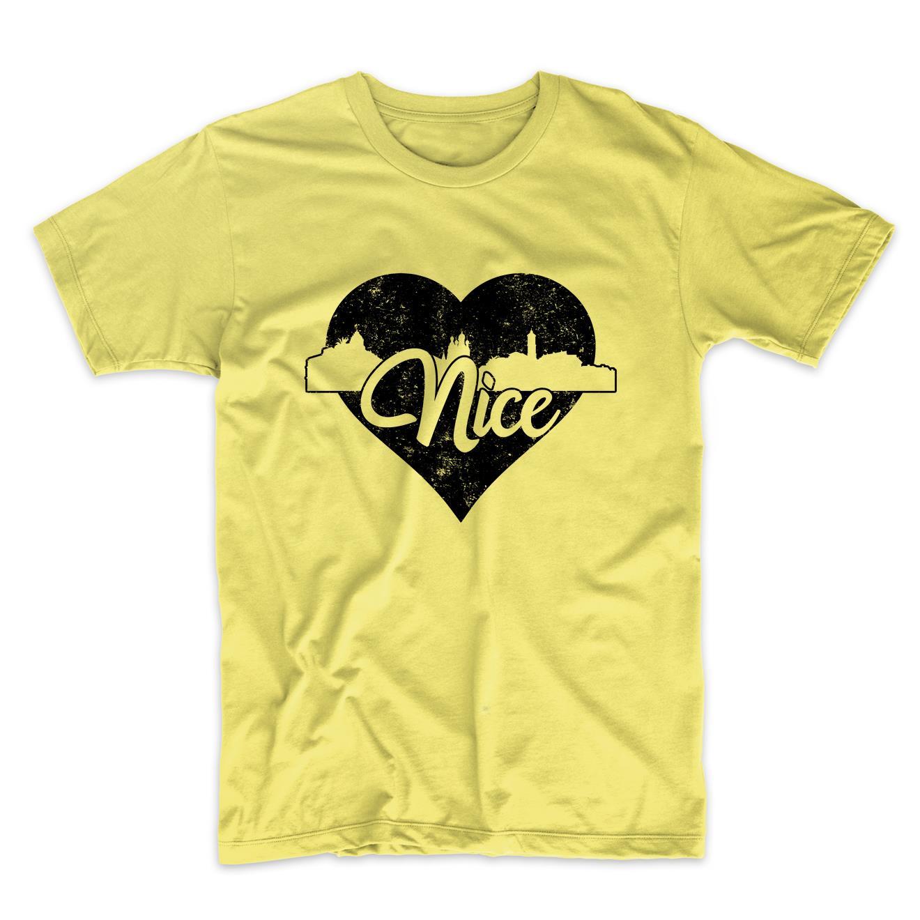 Retro Nice France Skyline Heart Distressed T-Shirt
