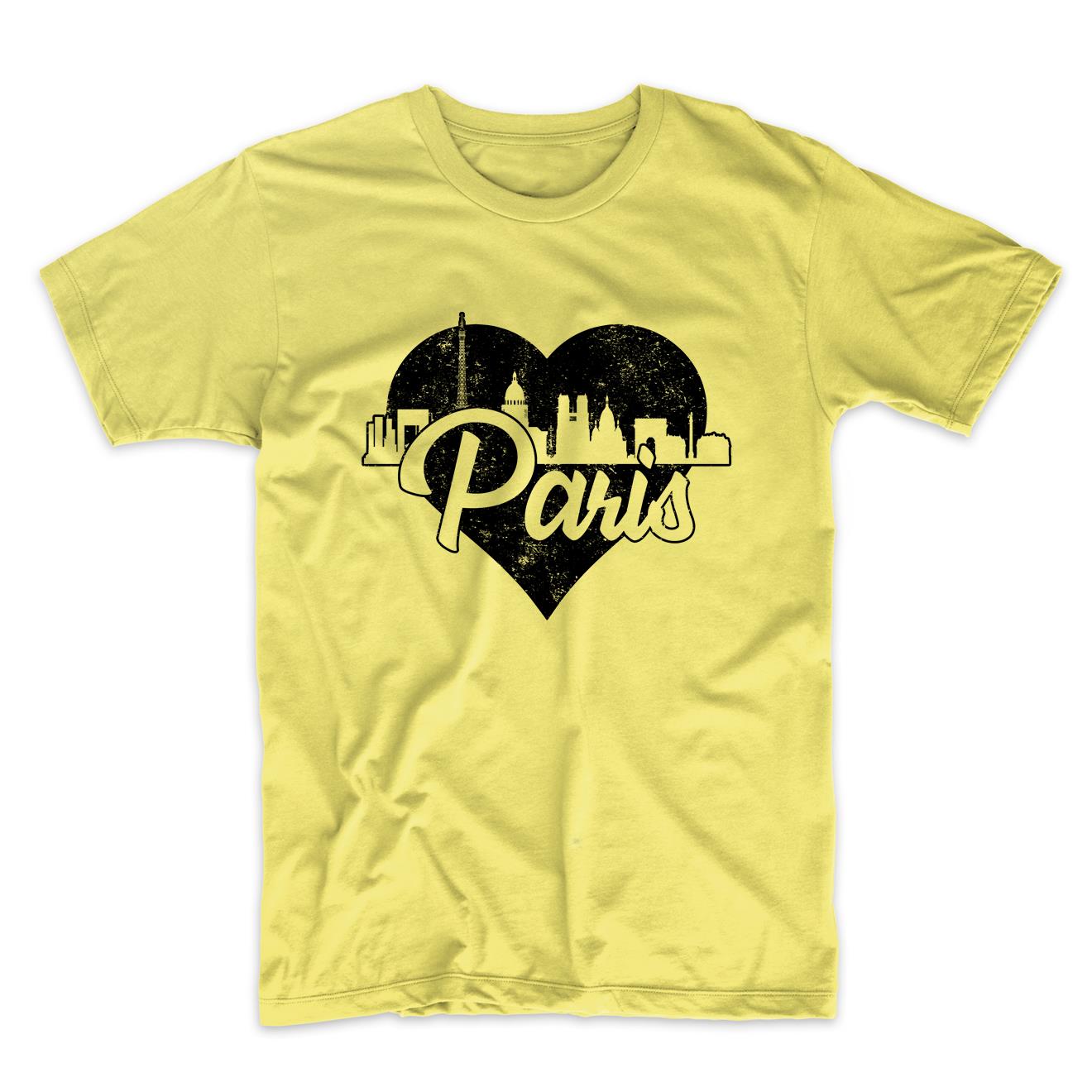 Retro Paris France Skyline Heart Distressed T-Shirt
