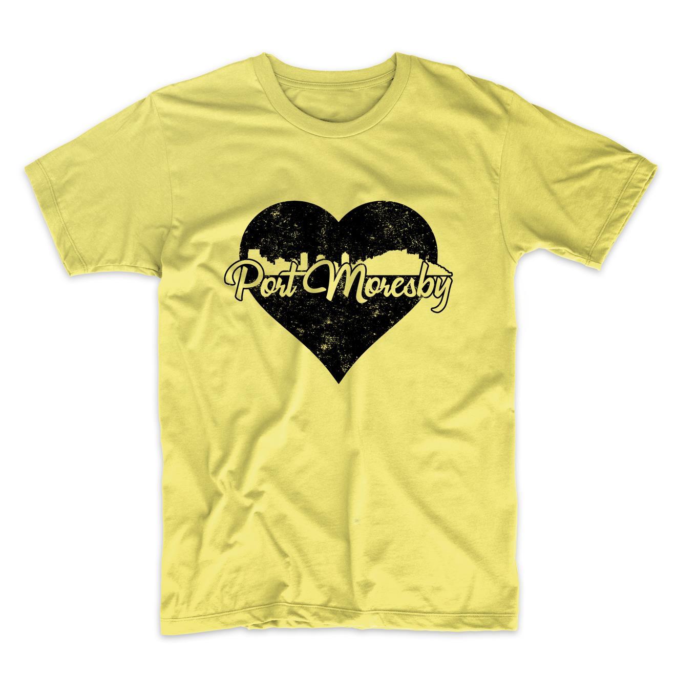 Retro Port Moresby Papua New Guinea Skyline Heart Distressed T-Shirt