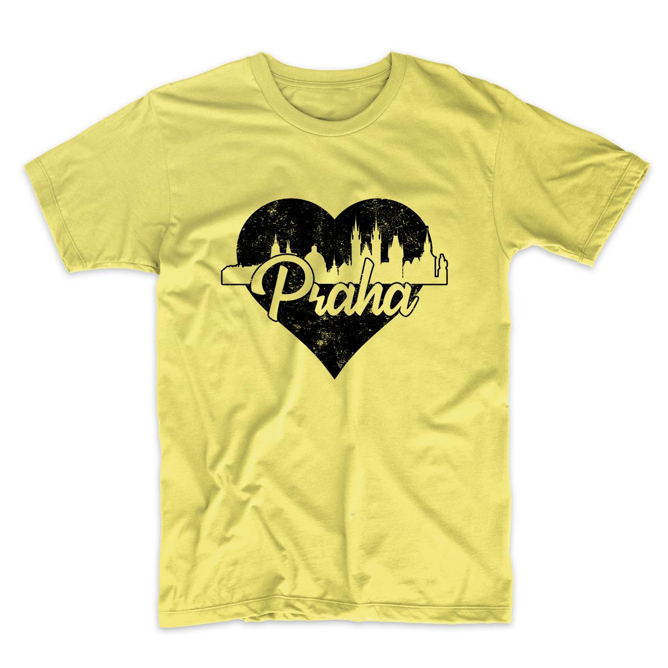 Retro Praha Czech Republic Skyline Heart Distressed T-Shirt