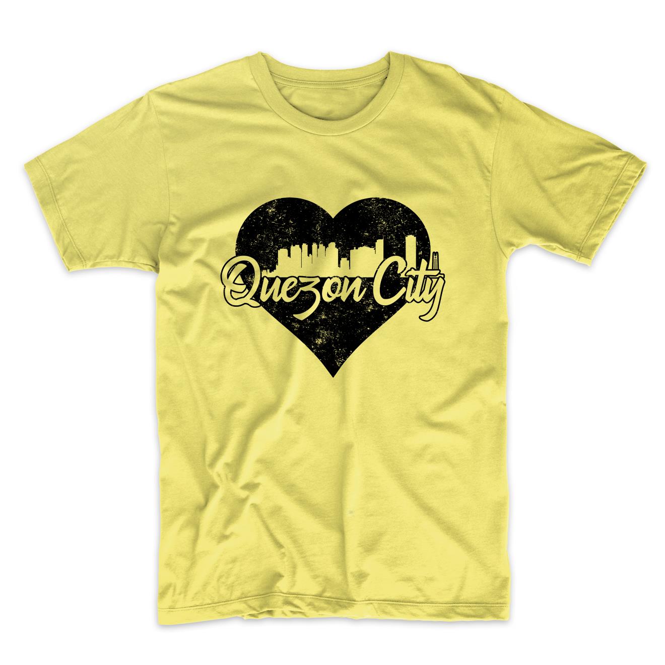 Retro Quezon City Philippines Skyline Heart Distressed T-Shirt