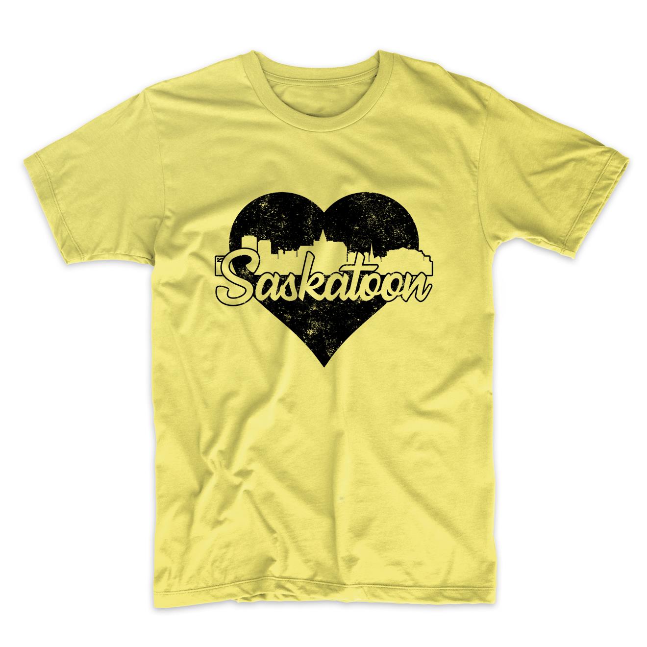 Retro Saskatoon Saskatchewan Canada Skyline Heart Distressed T-Shirt