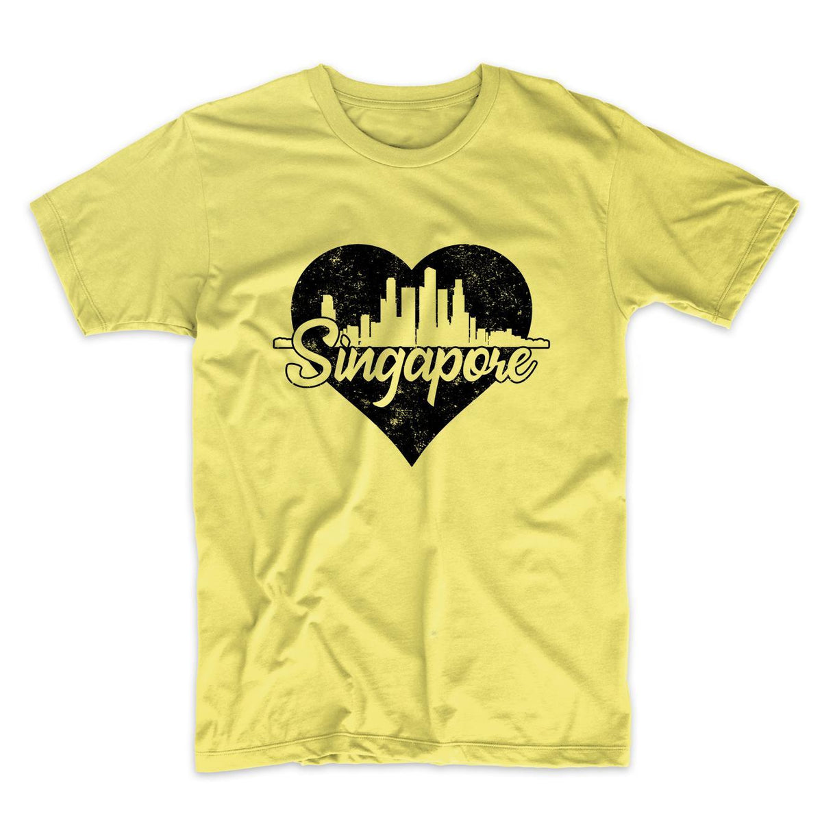 Retro Singapore Skyline Heart Distressed T-Shirt